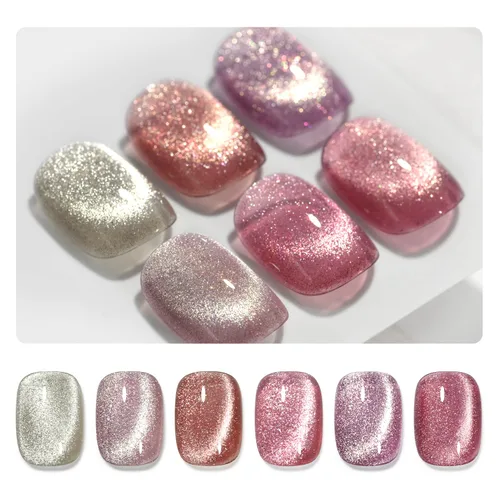 Vista 22 de GAOY Juego de esmaltes de uñas de gel con purpurina de ojo de gato con imán y galaxia colorida para ojos de gato holográficos, manicura de gel