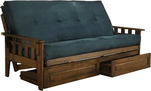 Vista 11 de FutonX - Juego de marco y colchón de nogal rústico con opción para añadir cajones, sofá cama futón de 8 pulgadas con resortes interiores de madera