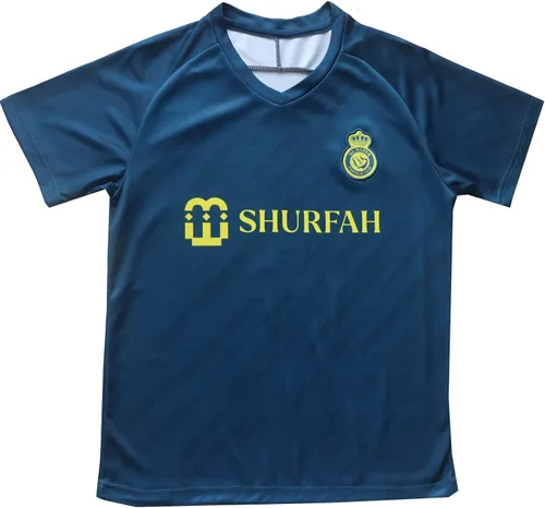 Vista 4 de LeenBD Ronaldo N 7 Away NASSR Riyadh Al - Kit de camiseta de fútbol para niños, conjunto de calcetines cortos, tallas juveniles