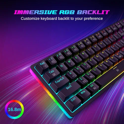 Vista 5 de Teclado mecánico al 60%, mini teclado para juegos con cable, compacto 60%, retroiluminación RGB, interruptor rojo intercambiable en caliente