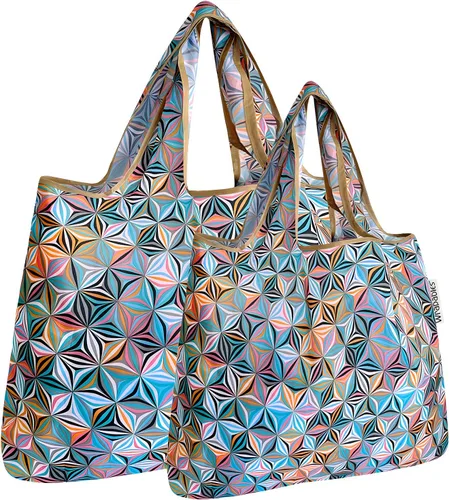 Vista 6 de allydrew Bolsas de comestibles reutilizables de nailon plegables grandes y pequeñas, juego de 2