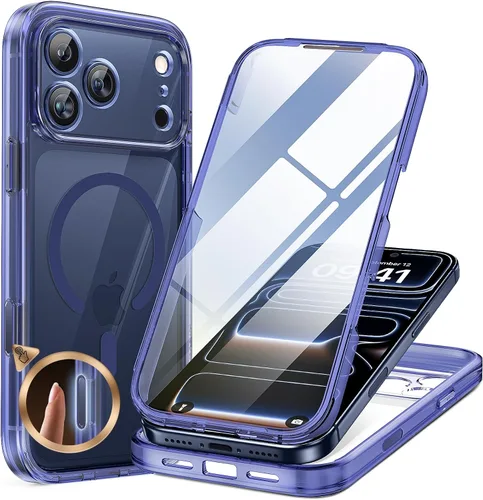 Vista 21 de Miracase - Funda magnética para iPhone 13 Pro Max de 6.7 pulgadas (compatible con MagSafe), transparente, completo, protector de pantalla de vidrio