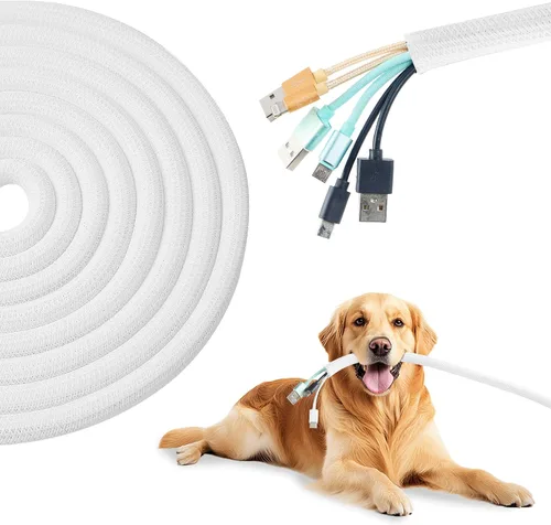 Vista 11 de Funda para Cables de 1/2" x 3.05m Negra/Blanca - Protege los Cables de las Mascotas y Organiza los Alambres - Estilo Moderno - Material de Poliéster