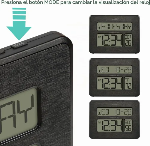 Vista 2 de La Crosse Technology 513-1419C Reloj de pared digital atómico con calendario y temperatura interior Negro