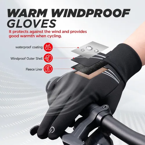Vista 2 de Guantes de invierno para hombres y mujeres, cálidos, térmicos, resistentes al viento, pantalla táctil, antideslizantes, para ciclismo, conducir