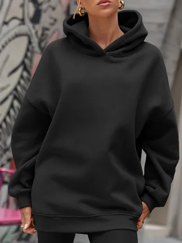 Vista 2 de Trendy Queen Sudaderas con capucha de forro polar de gran tamaño para mujer, cómodas, informales, holgadas, ligeras, para otoño e invierno