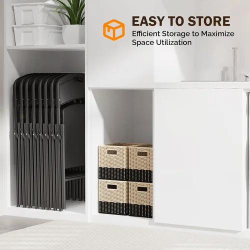 Vista 6 de VINGLI Sillas plegables, silla plegable de plástico, capacidad de hasta 350 libras, asientos portátiles para interiores y exteriores, eventos, Negro