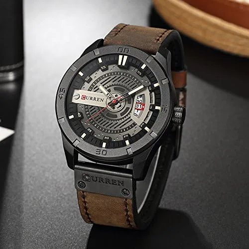 Vista 3 de CURREN Reloj analógico de cuarzo para hombre, reloj de pulsera negro militar 8301