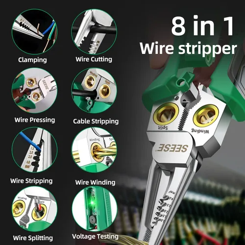 Vista 2 de Alicates para pelacables 8 en 1: herramienta eléctrica multifunción portátil compacta - Pelacables/corte de cables/engarzado de cables
