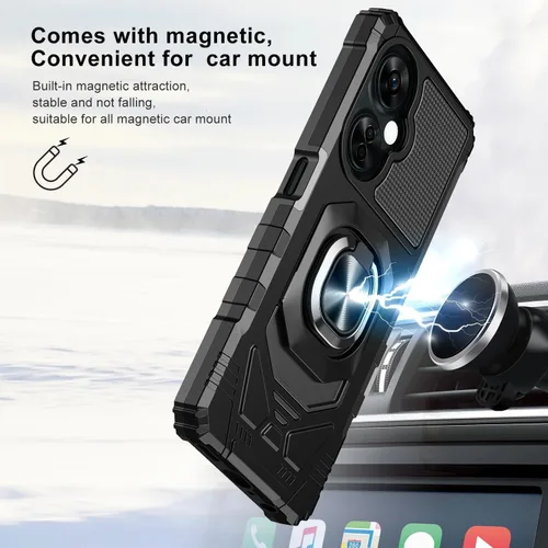 Vista 3 de TJS Funda compatible con OnePlus Nord N30 5G, con protector de pantalla de vidrio templado, anillo de metal, soporte magnético resistente contra