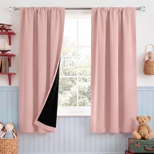 Vista 16 de NICETOWN Biscotti Beige 100% Cortinas opacas de 45" de largo para cocina, bolsillo con varilla para sótano completamente opaco, cortinas térmicas