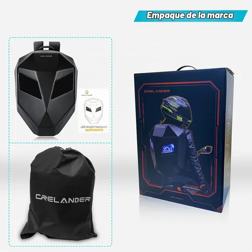 Vista 6 de Crelander Mochila LED para motocicleta, mochila de caballero de 17 pulgadas con pantalla programable para bricolaje, carcasa rígida impermeable 3D