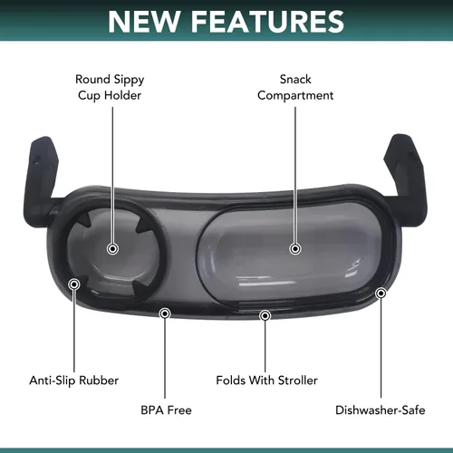 Vista 5 de Bandeja de aperitivos compatible con UPPAbaby Vista V2, Vista, Cruz, Cruz V2, RumbleSeat, RumbleSeat V2, bandeja de aperitivos con portavasos, apta