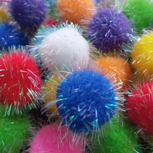 Vista 8 de 30 bolas de pompones brillantes de 1.2 pulgadas para gatos, bolas interactivas con purpurina, multicolor, lo mejor como juguetes de juego