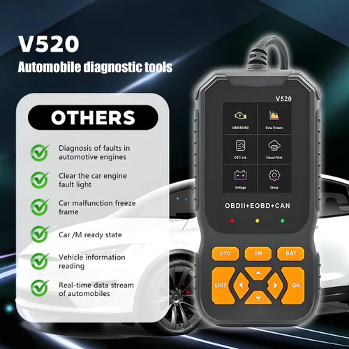 Vista 4 de Herramienta de diagnóstico del escáner de coche OBD2, V520 vehículo OBDII lector de código de motor con código de falla de borrado, probador