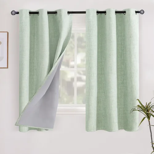 Vista 32 de YoungsTex - Cortinas opacas de lino para dormitorio, oscurecimiento de la habitación, cortinas con textura de lino, paneles con aislamiento térmico
