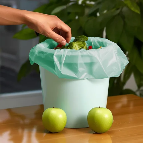 Vista 7 de Bolsas de basura compostables de 1.2 galones, 150 paquetes, bolsas de compost de AYOTEE y pequeñas bolsas de basura biodegradables, color verde