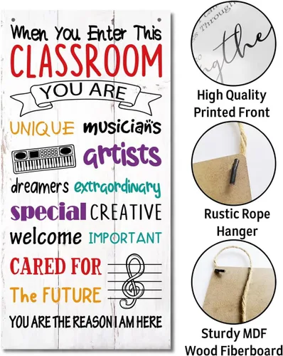 Vista 3 de Letreros motivacionales de madera, decoración colgante para aula, arte de pared musical, letrero de bienvenida, regalo para profesor de música