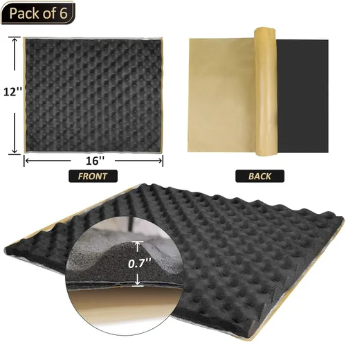 Vista 2 de TroyStudio Amortiguador de sonido para coche 3 en 1 - 6 piezas, panel de espuma de célula cerrada de butilo autoadhesivo de 16 X 12 X 0.7 pulgadas