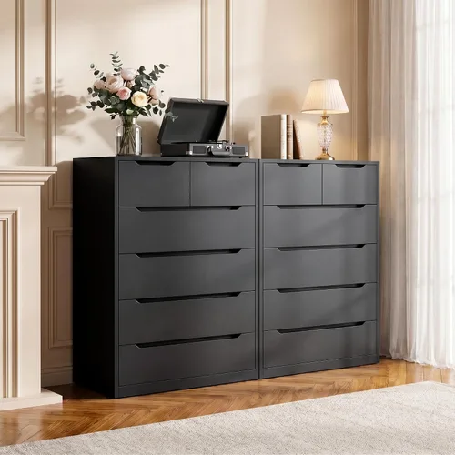 Vista 5 de Romorgniz - Cómoda negra para dormitorio con 6 cajones de madera, sin mango, 43.2 pulgadas de alto Modern Solid Chests of Drawer for Living Room