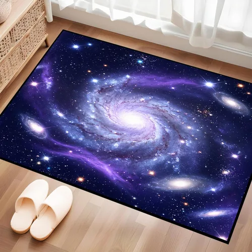 Vista 30 de Alfombra galaxia de 2 x 3 pies para habitación de niños, alfombra de cielo estrellado de pelo bajo, antideslizante, lavable, alfombra nebulosa