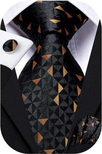 Vista 104 de Hi-Tie Corbatas de seda para hombre, diseño de cachemira a rayas, con bolsillo, gemelos cuadrados, conjunto formal de negocios