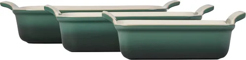 Vista 2 de Le Creuset - Set de 3 platos rectangulares de cerámica Heritage, alcachofa