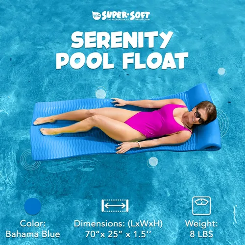 Vista 2 de TRC Recreation Serenity 1.5” Thick Vinyl Coated Foam Swimming Pool Float Mat Adult Lounger with Built-in Roll Pillow