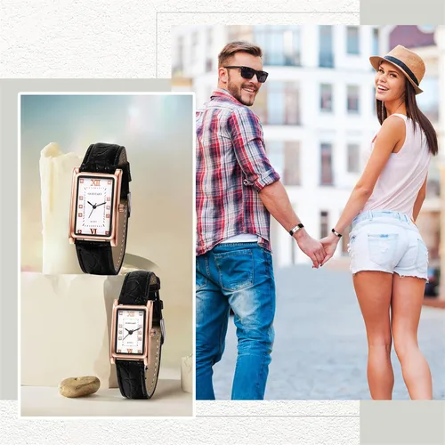 Vista 5 de Avaner Reloj cuadrado de cuero para pareja reloj de pulsera rectangular de cuarzo analógico vintage para hombres y mujeres