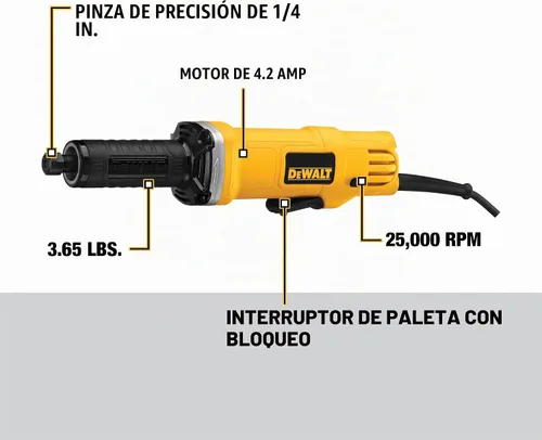 Vista 2 de DEWALT Esmerilador, con cable, 1-1/2 pulgadas, 4.2 amperios, 25,000 RPM, capacidad AC/DC (DWE4887)