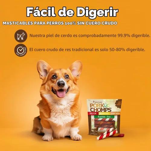 Vista 2 de Pork Chomps Masticables para perros de piel de cerdo al horno, 6 en giros