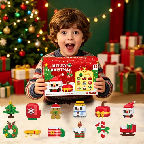 Vista 4 de Calendario de Adviento de Navidad 2026, juegos de construcción compatibles con Lego Navidad, 12 paquetes de modelos de Navidad, kit de microbloques