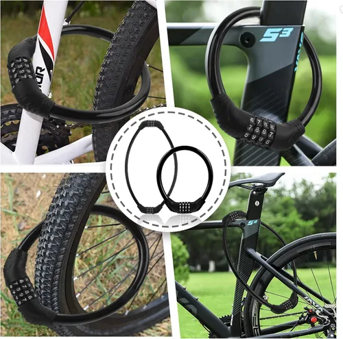 Vista 6 de Cable de bloqueo de bicicleta, accesorios para bicicleta, cerraduras de bicicleta resistentes antirrobo, cerradura de cable de combinación
