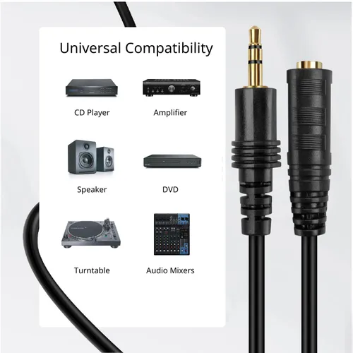Vista 5 de TNP AUX - Cable de extensión para auriculares de 0.138 in (3 pies), extensor macho a hembra, adaptador de conector de enchufe auxiliar de audio
