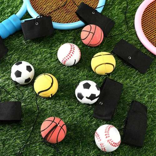 Vista 7 de Jerify - 30 unidades de pelota de retorno de muñeca en una cuerda, deportes de béisbol, regalos de fiesta de fútbol, baloncesto, muñeca de retorno