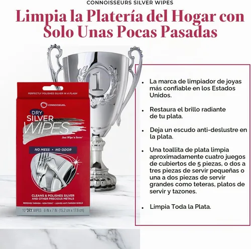 Vista 2 de Connoisseurs - Toallitas limpiadoras plateadas - Paquete de 10