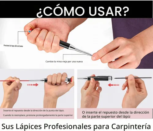 Vista 5 de greywolf Paquete de 2 lápices de carpintero, lápices de carpintero resistentes con 14 repuestos, marcadores automáticos de punta larga con afilador