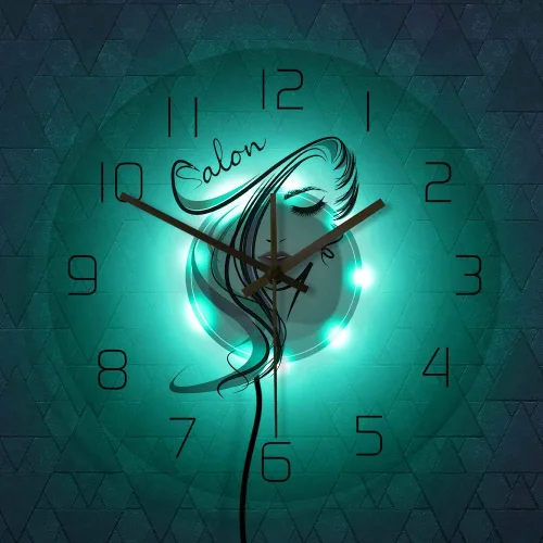 Vista 7 de The Geeky Days Beauty Time Peluquería Peluquería Diseño de peluquería Acrílico transparente Iluminación LED Reloj de pared Barbería Peluquería