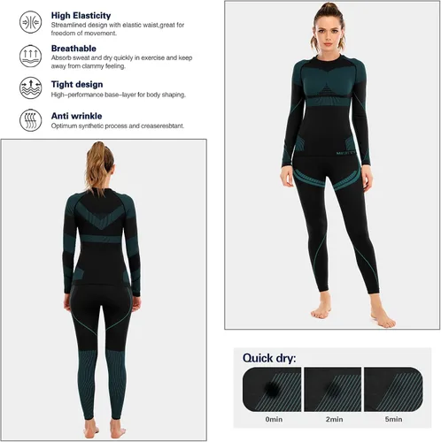 Vista 2 de MEETYOO Conjunto de ropa interior térmica para mujer, pantalones largos de invierno, capa base cálida, conjunto superior e inferior para esquiar