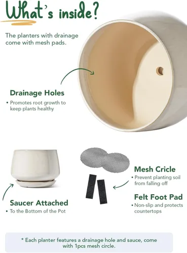 Vista 4 de LE TAUCI Macetas de cerámica, juego de 2, macetas de 10 + 12 pulgadas, macetas elegantes para plantas de interior, maceta resistente con orificio
