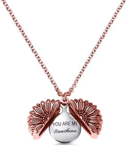Vista 6 de Collar personalizado con texto en inglés You Are My Sunshine, collar con medallón de girasol, joyería de flores, regalos para mujeres, hija, madre