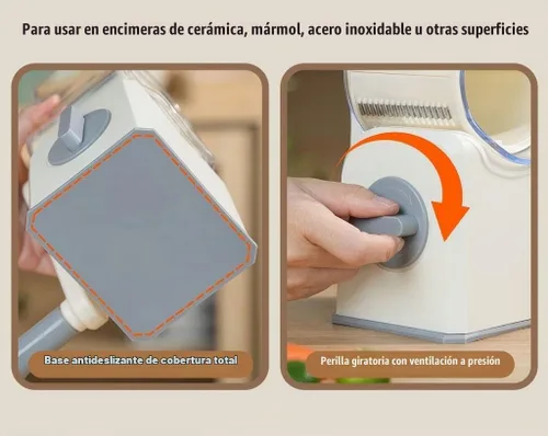 Vista 7 de Rallador giratorio de queso con manivela, trituradora multiusos con 3 cuchillas intercambiables de acero inoxidable para triturar, rebanar y rallar