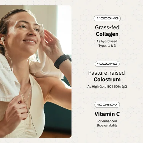 Vista 2 de Radiance, péptido de colágeno alimentado con pasto y calostro en polvo, apoya la salud intestinal, la digestión, la función inmunológica