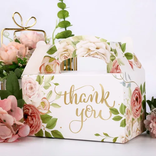 Vista 2 de Paquete de 24 cajas de regalo de fiesta, cajas de dulces de agradecimiento de papel de aluminio dorado para bodas, despedidas de soltera, cajas