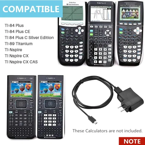 Vista 2 de Cable de carga USB de repuesto de cable de alimentación de CA compatible con Texas Instruments TI-84 Plus CE, TI-84 Plus C Silver Edition, TI 89