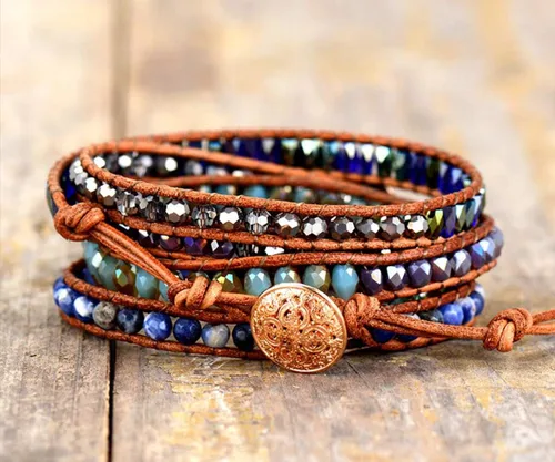 Vista 104 de ZOSOJONA - Pulseras bohemias hechas a mano de piedra natural, que dan vuelta, con cuentas de cristal de turquesa