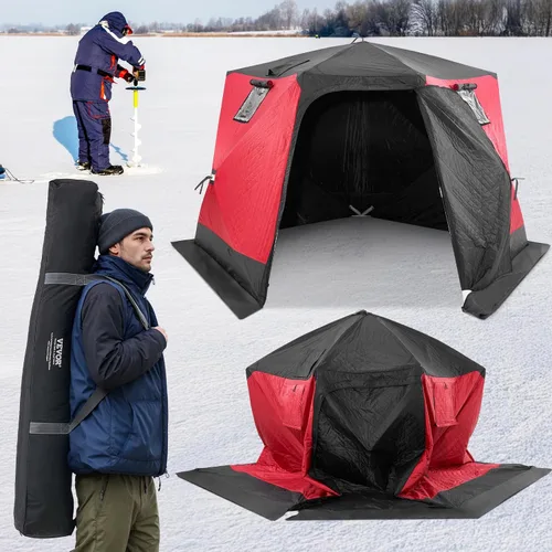 Vista 9 de VEVOR Portable Pop-Up Tent, 1-8 Person Insulated Shelter, Large Fishing Area, Hub-Style Shanty for Winter Fishing, Waterproof Oxford Ice Cube with