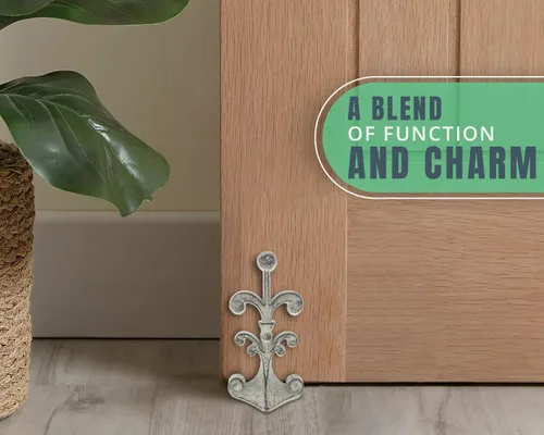 Vista 7 de Comfify - Tope para puerta de hierro fundido, diseño de flor de lis - metal, resistente, rústico, clásico, reciclado, idea de regalo decorativo