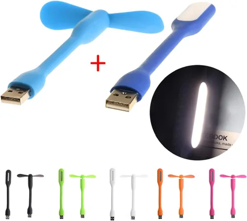 Vista 6 de Ventilador USB, ventilador USB, flexible, portátil, mini ventilador USB de 5 V con lámparas de luz LED USB para banco de energía, computadora