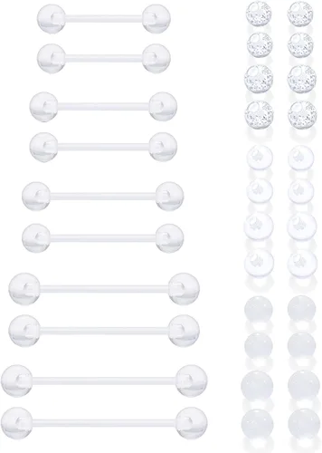 Vista 6 de 6mm-38mm 14G 16G Anillos de pezón transparentes de plástico para lengua, aretes industriales para cirugía, embarazo, ombligo, anillo de bioflex